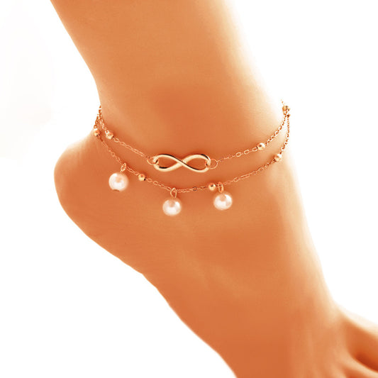 Anklet With Double-layer Pearls Simply Beautiful