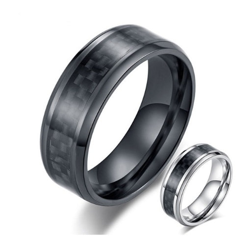 Black Carbon Fiber and Titanium Steel Men's Wedding Band