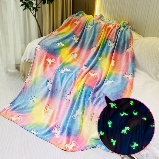 Glow In The Dark Kids Unique Throw Blanket, One  Comes in Blue and One Comes in Rainbow